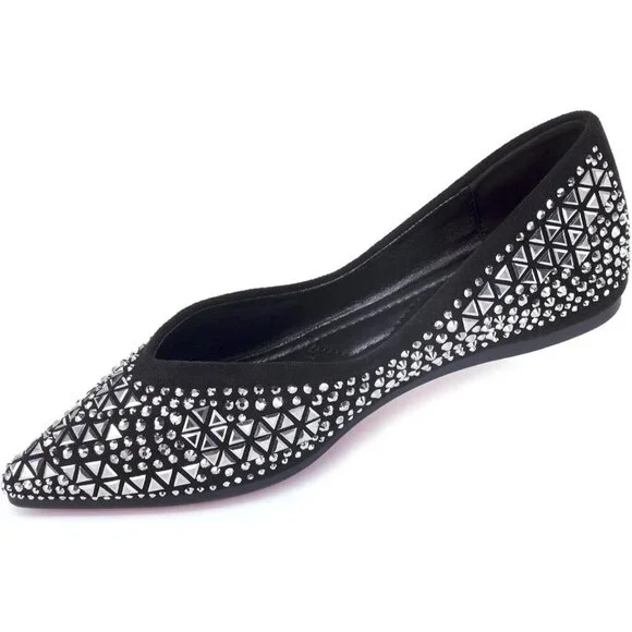 Women's Flat Comfortable Pointed Rhinestone Ballet Flats Soft Memory Foam Insole - Picture 1 of 6